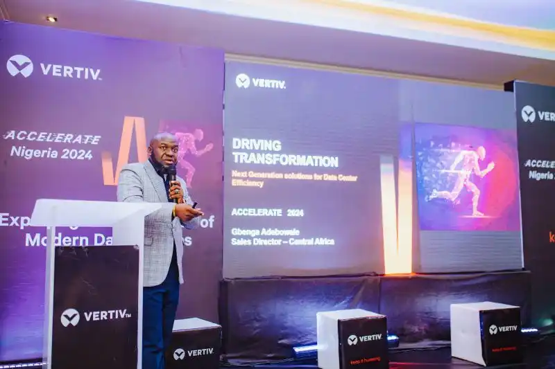 Gbenga Adebowale, Enterprise Sales Director for Central Africa at Vertiv, speaking at the Nigerian Accelerate event.