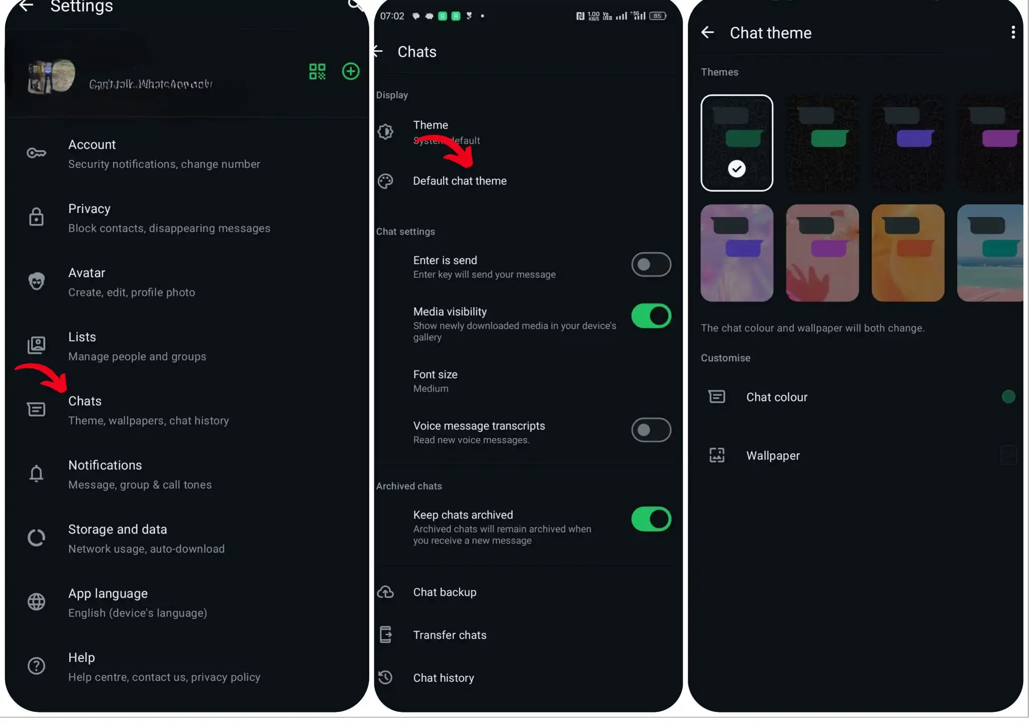 WhatsApp chat themes settings